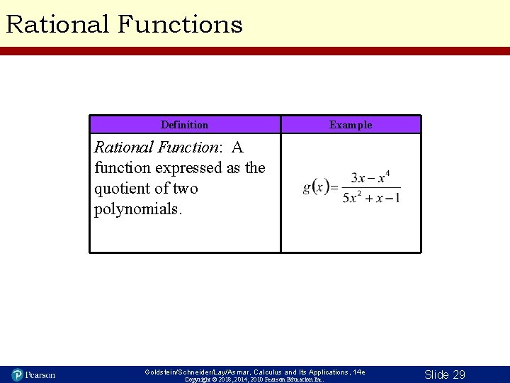 Rational Functions Definition Example Rational Function: A function expressed as the quotient of two