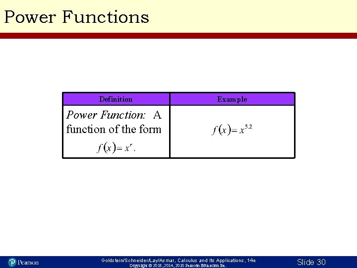 Power Functions Definition Example Power Function: A function of the form Goldstein/Schneider/Lay/Asmar, Calculus and Power Functions Definition Example Power Function: A function of the form Goldstein/Schneider/Lay/Asmar, Calculus and