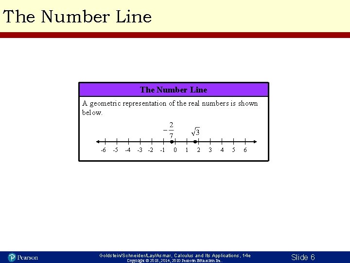 The Number Line A geometric representation of the real numbers is shown below. -6