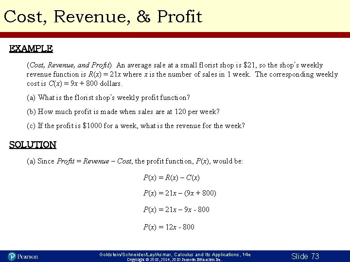Cost, Revenue, & Profit EXAMPLE (Cost, Revenue, and Profit) An average sale at a Cost, Revenue, & Profit EXAMPLE (Cost, Revenue, and Profit) An average sale at a