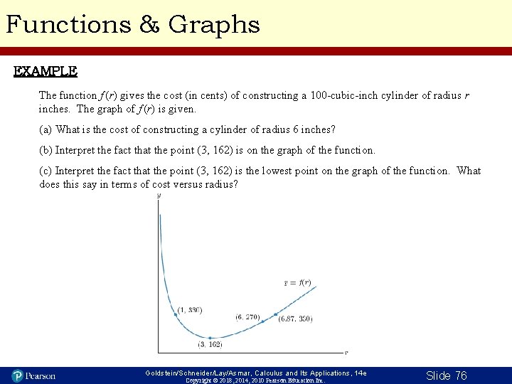 Functions & Graphs EXAMPLE The function f (r) gives the cost (in cents) of Functions & Graphs EXAMPLE The function f (r) gives the cost (in cents) of
