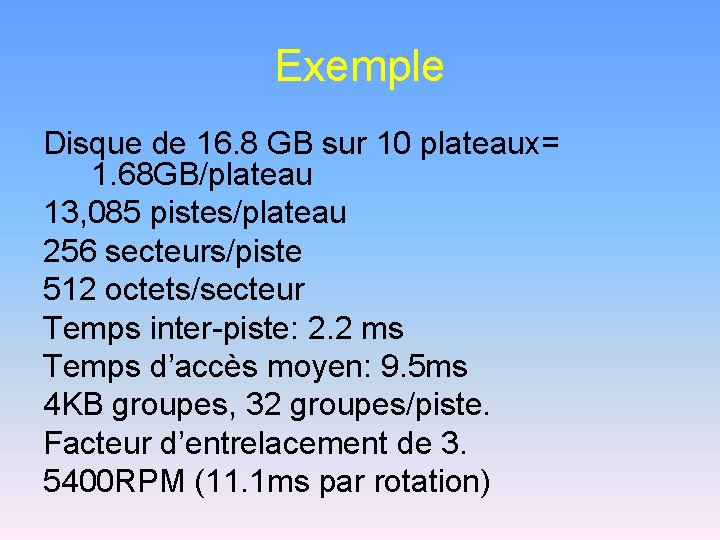 Exemple Disque de 16. 8 GB sur 10 plateaux= 1. 68 GB/plateau 13, 085