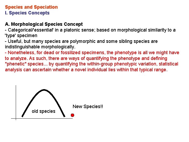 Species and Speciation I. Species Concepts A. Morphological Species Concept - Categorical/'essential' in a
