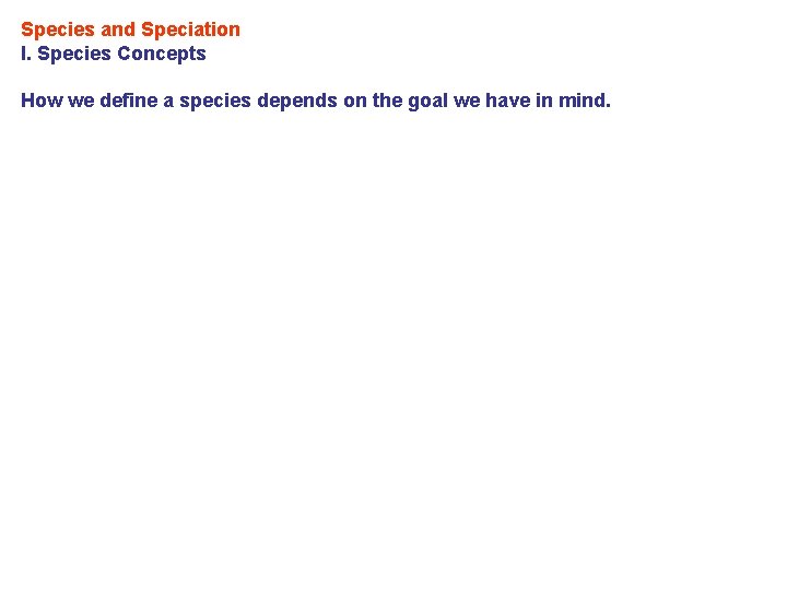 Species and Speciation I. Species Concepts How we define a species depends on the