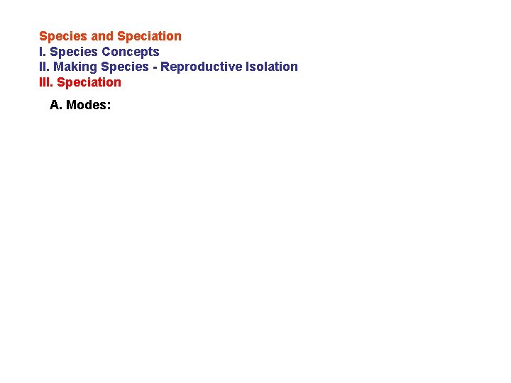 Species and Speciation I. Species Concepts II. Making Species - Reproductive Isolation III. Speciation