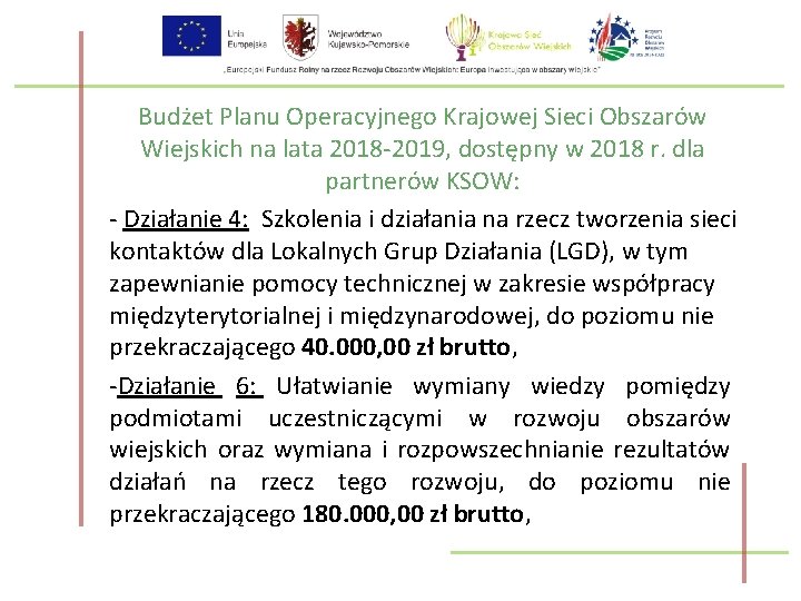 Budżet Planu Operacyjnego Krajowej Sieci Obszarów Wiejskich na lata 2018 -2019, dostępny w 2018