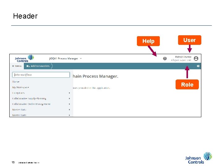 Header Help User Role 13 Johnson Controls, Inc. — Johnson Controls Inc. -INTERNAL-(Peter Daniel) Header Help User Role 13 Johnson Controls, Inc. — Johnson Controls Inc. -INTERNAL-(Peter Daniel)