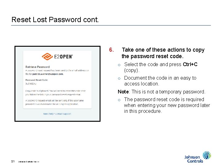 Reset Lost Password cont. 6. Take one of these actions to copy the password Reset Lost Password cont. 6. Take one of these actions to copy the password