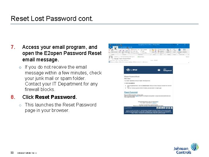 Reset Lost Password cont. 7. Access your email program, and open the E 2 Reset Lost Password cont. 7. Access your email program, and open the E 2