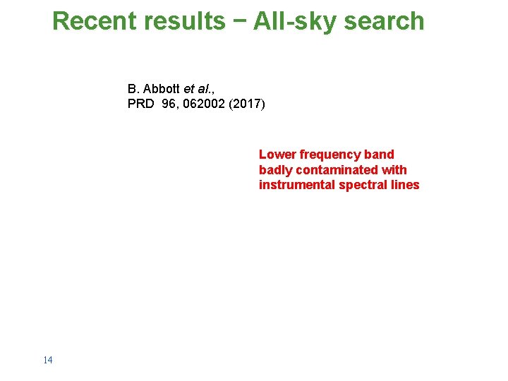 Recent results – All-sky search B. Abbott et al. , PRD 96, 062002 (2017)