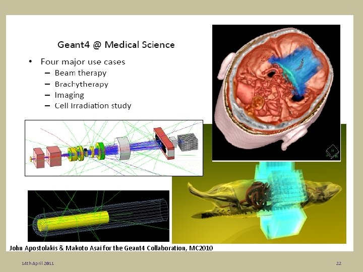 John Apostolakis & Makoto Asai for the Geant 4 Collaboration, MC 2010 14 th John Apostolakis & Makoto Asai for the Geant 4 Collaboration, MC 2010 14 th