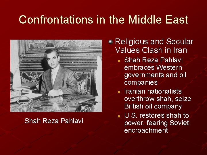 Confrontations in the Middle East Religious and Secular Values Clash in Iran n n Confrontations in the Middle East Religious and Secular Values Clash in Iran n n