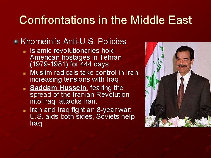 Confrontations in the Middle East Khomeini’s Anti-U. S. Policies n n Islamic revolutionaries hold Confrontations in the Middle East Khomeini’s Anti-U. S. Policies n n Islamic revolutionaries hold
