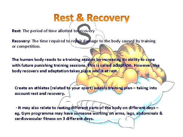 Rest: The period of time allotted to recovery Recovery: The time required to repair