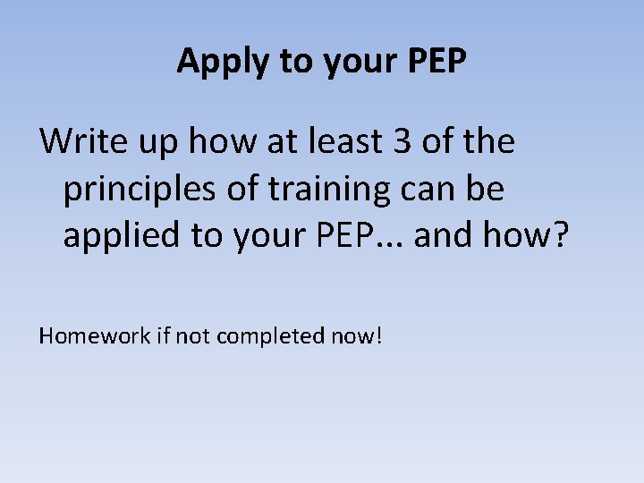 Apply to your PEP Write up how at least 3 of the principles of