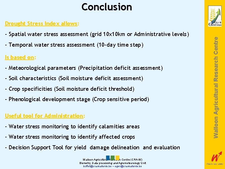 Conclusion - Spatial water stress assessment (grid 10 x 10 km or Administrative levels)