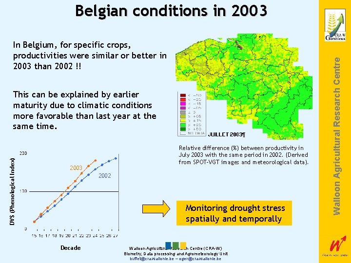 In Belgium, for specific crops, productivities were similar or better in 2003 than 2002