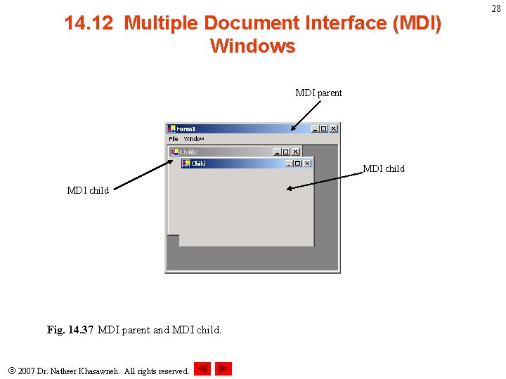 14. 12 Multiple Document Interface (MDI) Windows MDI parent MDI child Fig. 14. 37