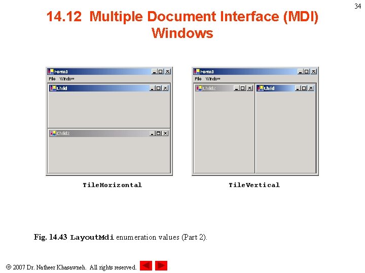 14. 12 Multiple Document Interface (MDI) Windows Tile. Horizontal Fig. 14. 43 Layout. Mdi