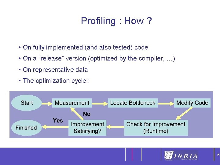 6 Profiling : How ? • On fully implemented (and also tested) code •