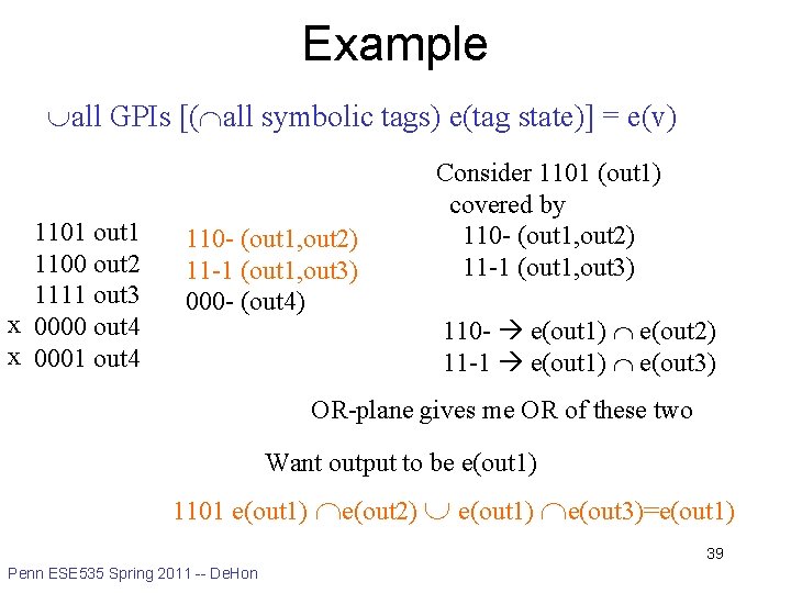 Example all GPIs [( all symbolic tags) e(tag state)] = e(v) 1101 out 1