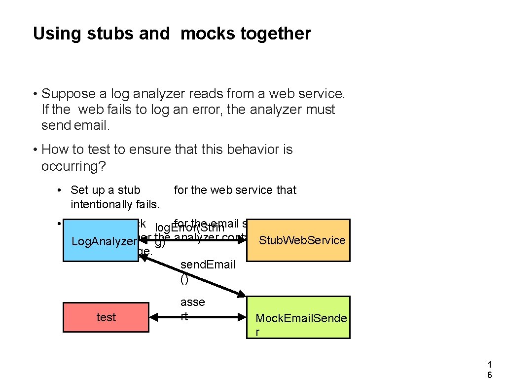 Using stubs and mocks together • Suppose a log analyzer reads from a web