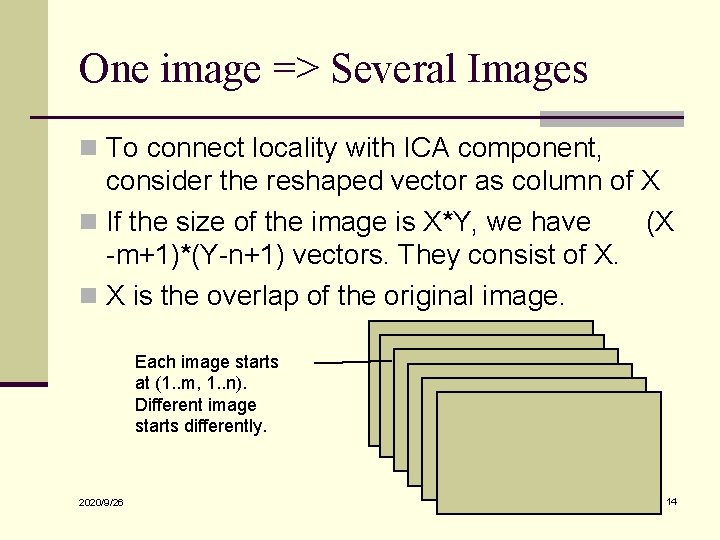 One image => Several Images n To connect locality with ICA component, consider the