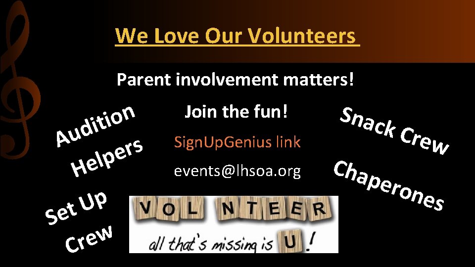 We Love Our Volunteers Parent involvement matters! n o i t i d u