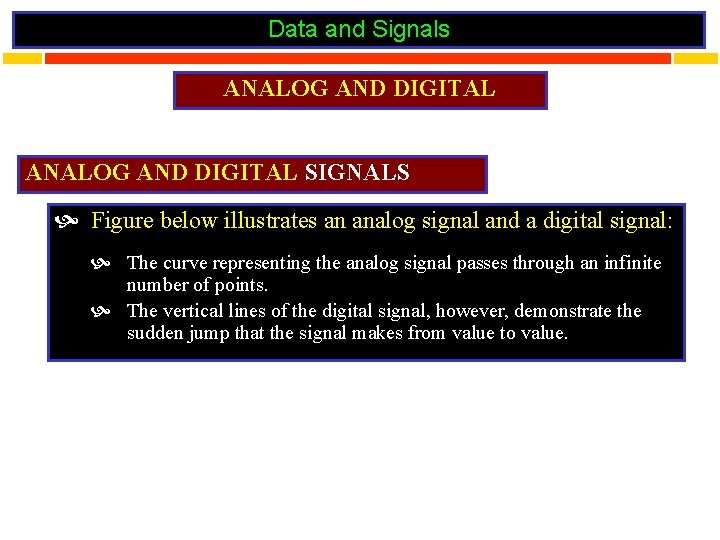 Data and Signals ANALOG AND DIGITAL SIGNALS Figure below illustrates an analog signal and