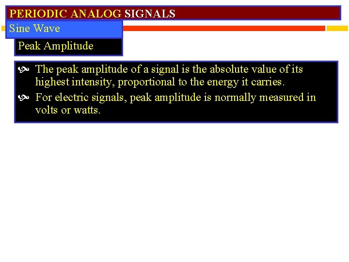 PERIODIC ANALOG SIGNALS Sine Wave Peak Amplitude The peak amplitude of a signal is