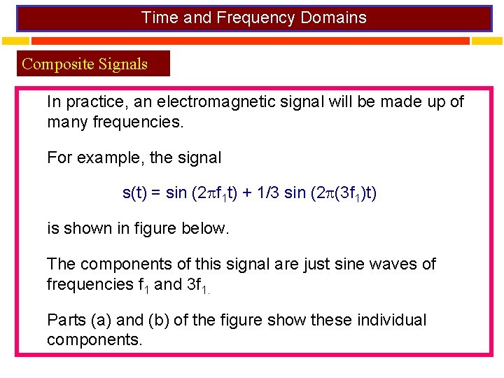 Time and Frequency Domains Composite Signals In practice, an electromagnetic signal will be made