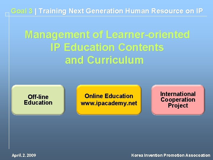 Goal 3 | Training Next Generation Human Resource on IP Management of Learner-oriented IP