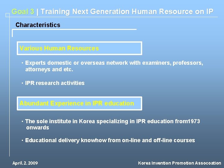 Goal 3 | Training Next Generation Human Resource on IP Characteristics Various Human Resources