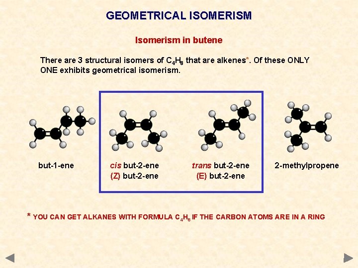 GEOMETRICAL ISOMERISM Isomerism in butene There are 3 structural isomers of C 4 H