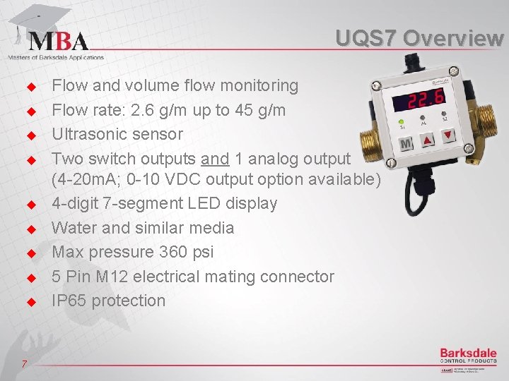 UQS 7 Overview u u u u u 7 Flow and volume flow monitoring