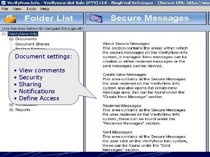 Document settings: • • • View comments Security Sharing Notifications Define Access 