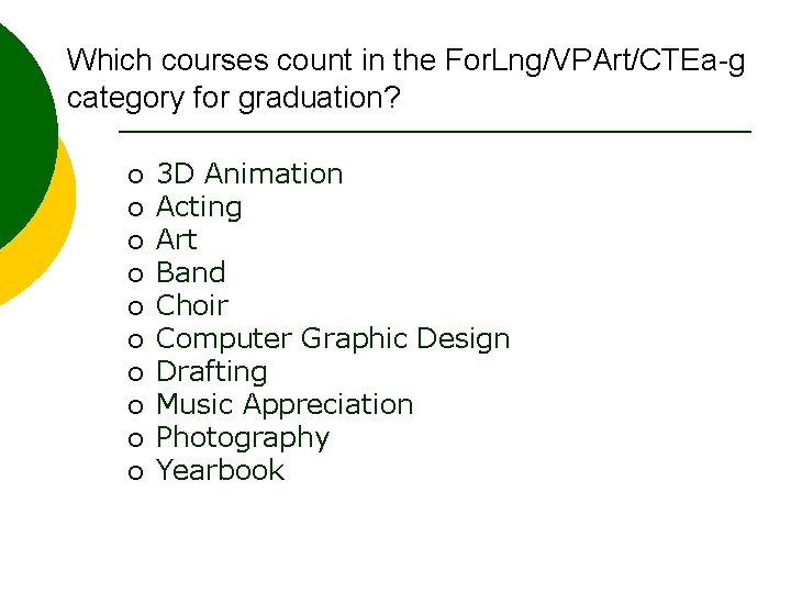 Which courses count in the For. Lng/VPArt/CTEa-g category for graduation? ¡ ¡ ¡ ¡