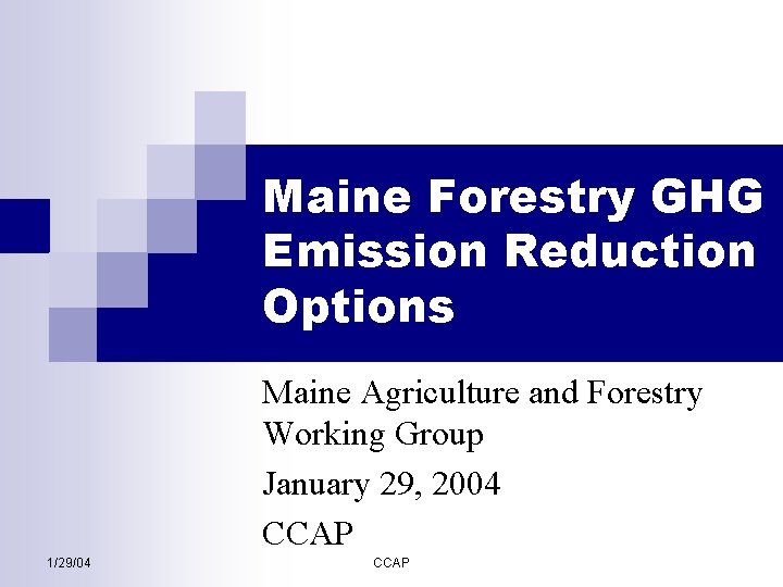 Maine Forestry GHG Emission Reduction Options Maine Agriculture and Forestry Working Group January 29,