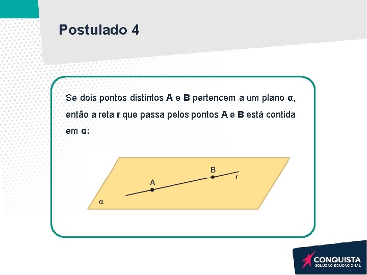 Postulado 4 Se dois pontos distintos A e B pertencem a um plano α, Postulado 4 Se dois pontos distintos A e B pertencem a um plano α,