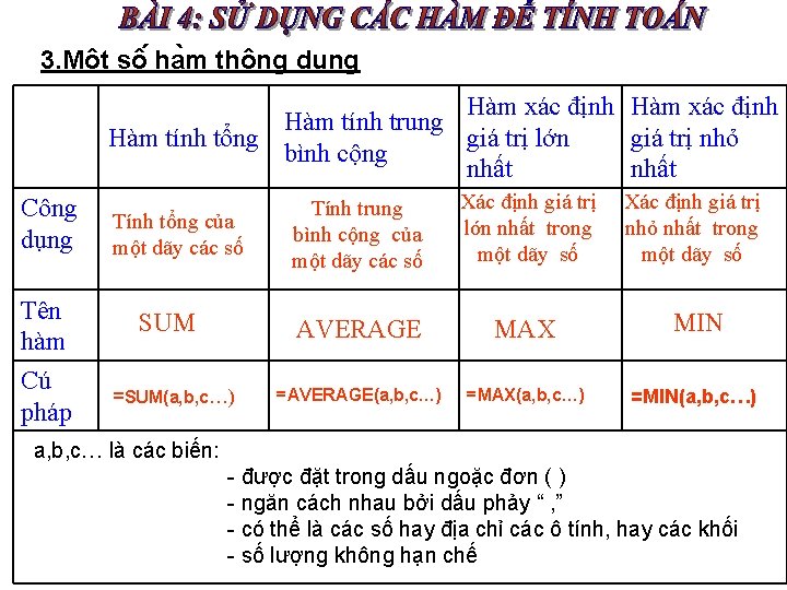 3. Mô t sô ha m thông dụng Hàm xác định Hàm tính trung