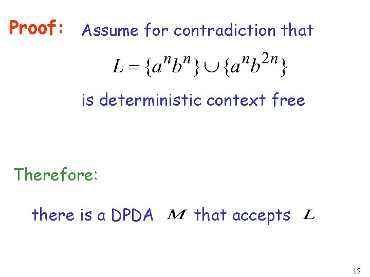 Proof: Assume for contradiction that is deterministic context free Therefore: there is a DPDA