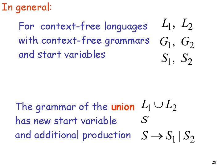 In general: For context-free languages with context-free grammars and start variables The grammar of