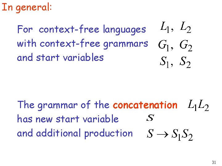 In general: For context-free languages with context-free grammars and start variables The grammar of