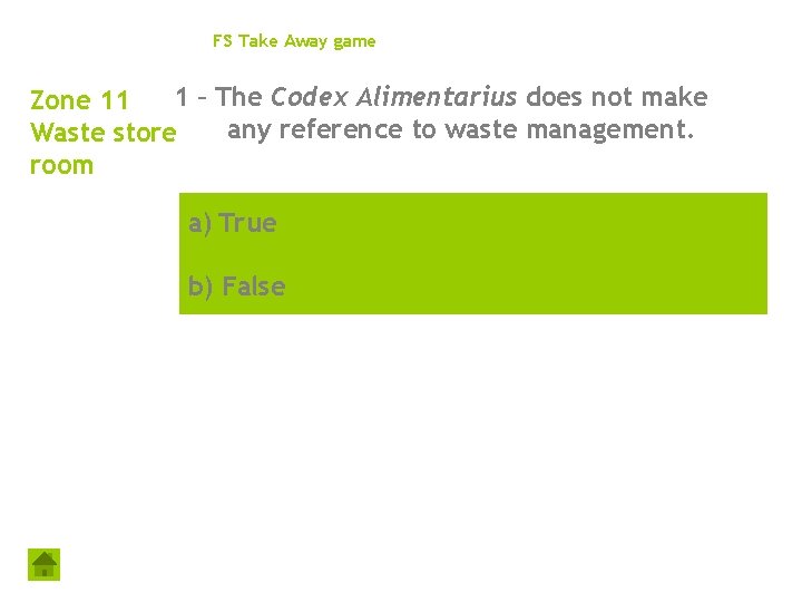 FS Take Away game 1 – The Codex Alimentarius does not make Zone 11