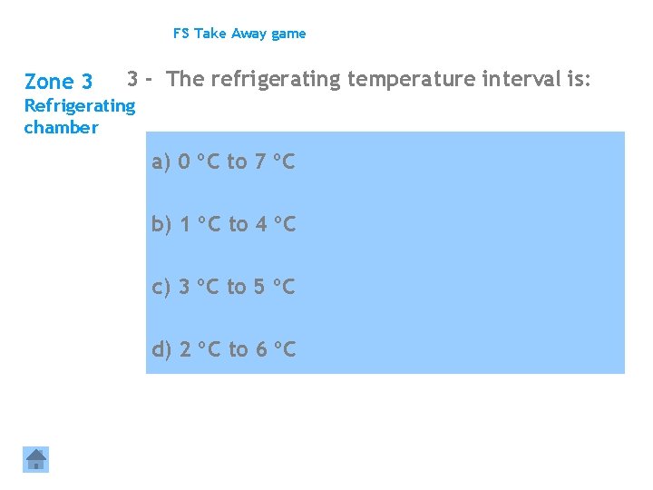 FS Take Away game Zone 3 3 - The refrigerating temperature interval is: Refrigerating