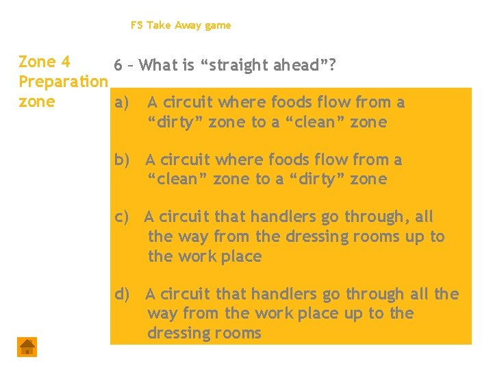 FS Take Away game Zone 4 6 – What is “straight ahead”? Preparation zone