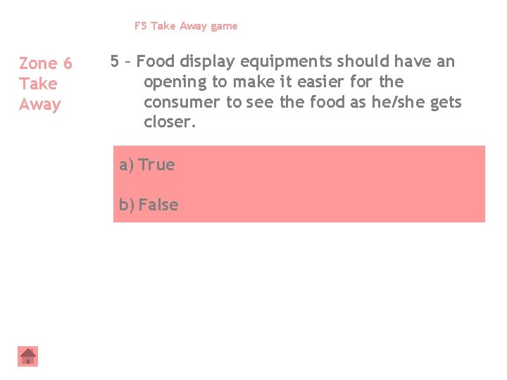 FS Take Away game Zone 6 Take Away 5 – Food display equipments should