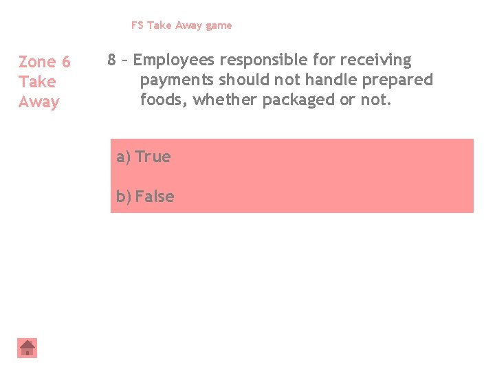 FS Take Away game Zone 6 Take Away 8 – Employees responsible for receiving