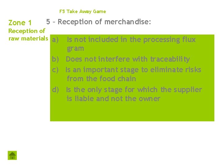 FS Take Away Game Zone 1 5 – Reception of merchandise: Reception of raw