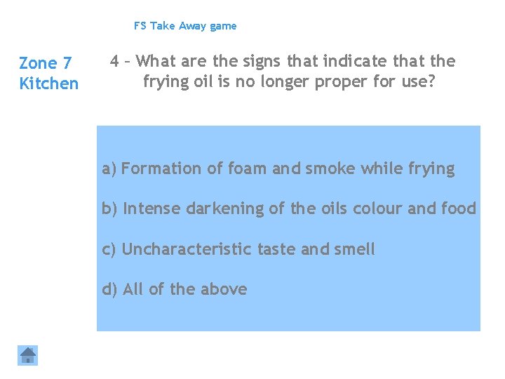 FS Take Away game Zone 7 Kitchen 4 – What are the signs that
